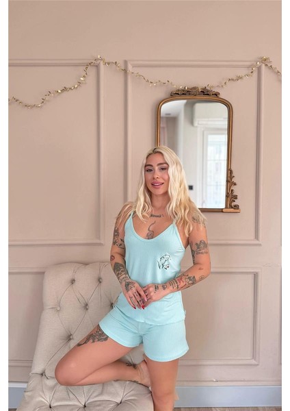 Aqua Belle Fleur Desenli Örme Ip Askı Şortlu Kadın Pijama Takımı fiyatları