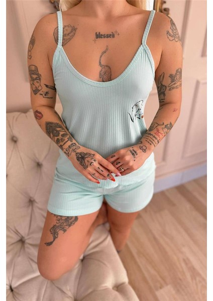 Aqua Belle Fleur Desenli Örme Ip Askı Şortlu Kadın Pijama Takımı indirimleri