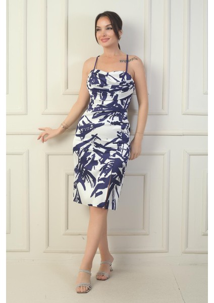 Kadın Ip Askılı Yanı Büzgülü Astarlı Arkasın Bağlamalı Yırtmaçlı Kısa Saten Elbise