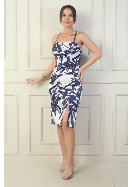 Kadın Ip Askılı Yanı Büzgülü Astarlı Arkasın Bağlamalı Yırtmaçlı Kısa Saten Elbise modelleri