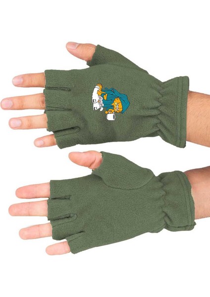 Haki Renkli Rahat ve Şık Polar Kesik Eldiven Bll4959