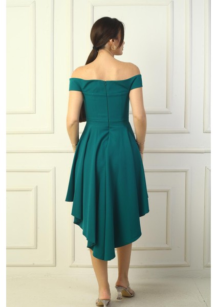 Kadın Madonna Yaka Ön Kısa Arka Uzun Astarlı Kloş Krep Kısa Elbise fırsatları