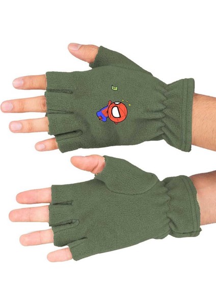 Haki polar eldiven, sıcak ve rahat kullanım, pamuklu, ögme kumaş, şık ve konforlu