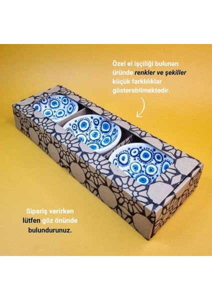 3'lü Çini Motifli Seramik Kase Sunumluk & Çerezlik %100 El Yapımı fırsatları