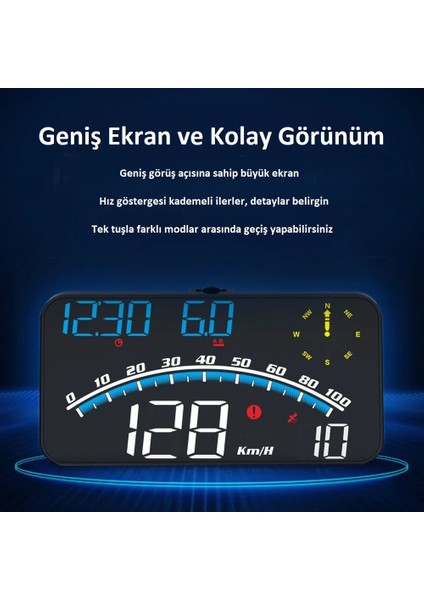 Araba Hud Head-Up Display Dijital Hız Göstergesi Gps Destekli Yol Bilgisayarı Ön Cam Ekran Projektör