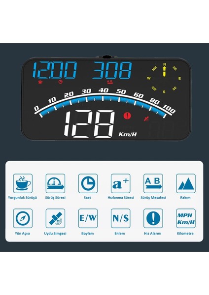 Araba Hud Head-Up Display Dijital Hız Göstergesi Gps Destekli Yol Bilgisayarı Ön Cam Ekran Projektör