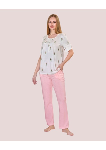 25674 Kadın Viskon Kumaş Gül Desen Kısa Kol Gül Desen Pijama Takımı (Geniş Beden Aralığı) fiyatları