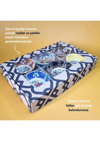 6’lı Çini Motifli Seramik Kase Sunumluk & Çerezlik %100 El Yapımı Kabartma Tekniği indirimleri