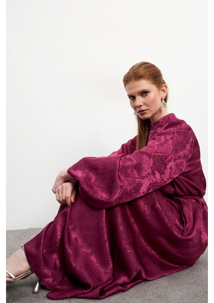 Gül Detaylı Jakar Elbise - Bordo fiyatları