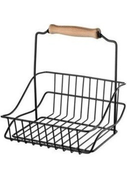 Ahşap Saplı Siyah Metal Mutfak Sepeti 20x20 cm, şık ve kullanışlı mutfak düzenleyici modelleri