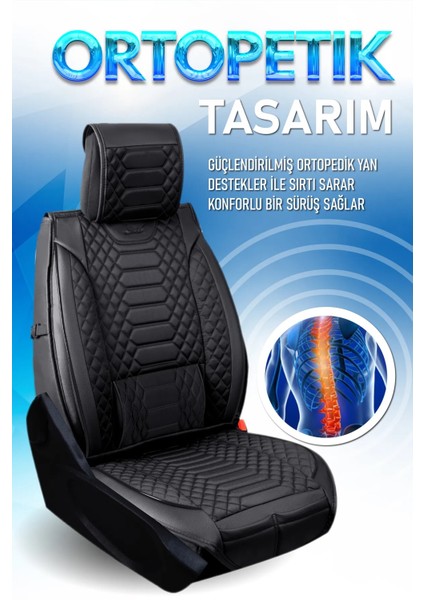 Fiat Palio Uyumlu Yarı Deri Oto Koltuk Kılıfı Tam 5li Set Mars Siyah Renk
