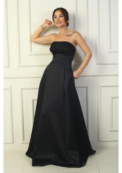 Kadın Straplez Astarlı Cepli Uzun Saten Abiye Elbise fiyatları