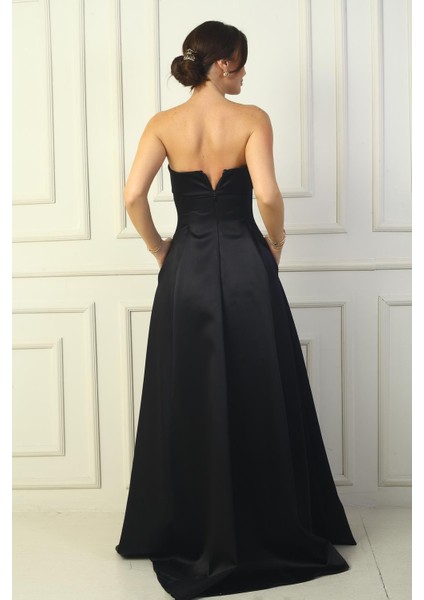 Kadın Straplez Astarlı Cepli Uzun Saten Abiye Elbise fırsatları