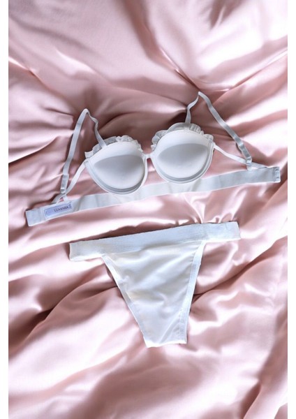 Beyaz Midye Istiridye Model Saten Şeritli Dolgulu Sütyen Külot Takımı fiyatları