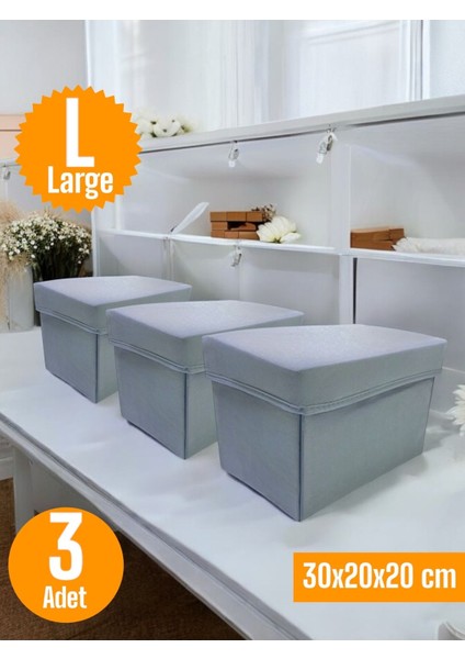 3 Adet Gri Kapaklı Çok Amaçlı Saklama Kutusu 30x20x20 cm