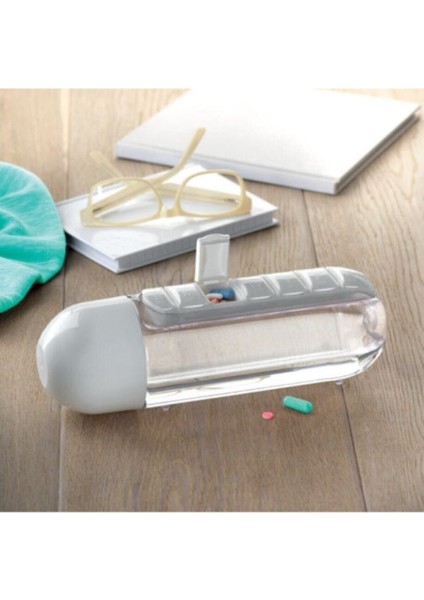 Renkli Ilaç Kutulu Matara Suluk 600 ml Dahili 7 Günlük Ilaç Organizer Su Şişesi indirimleri