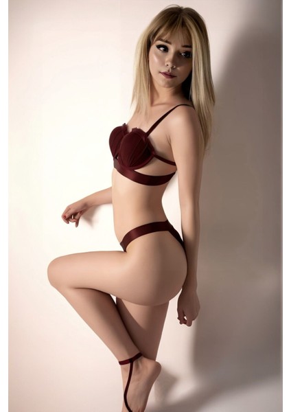 Bordo Midye Istiridye Model Saten Şeritli Dolgulu Sütyen Külot Takımı fırsatları