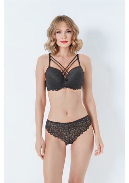 Siyah Çapraz Ip Detaylı Sütyen Takım (Sütyen & Külot) modelleri
