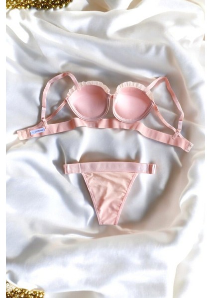 Pembe Midye Istiridye Model Saten Şeritli Dolgulu Sütyen Külot Takımı fiyatları