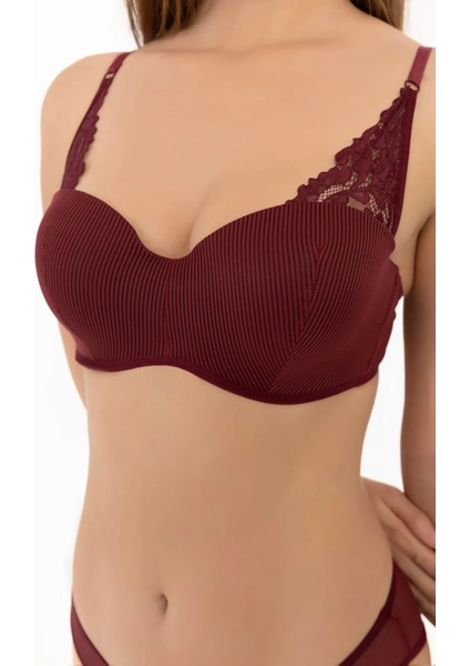 Bordo Dantel Detaylı Çizgili Lotus Sütyen Takımı (Sütyen &külot) indirimleri