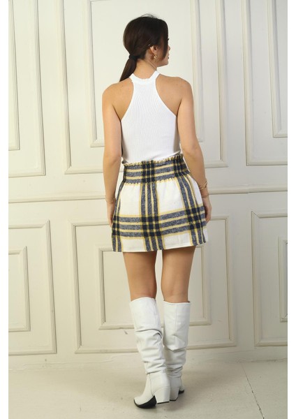 Kadın Beli Lastikli Ekose Kareli Mini Kaşe Etek fırsatları