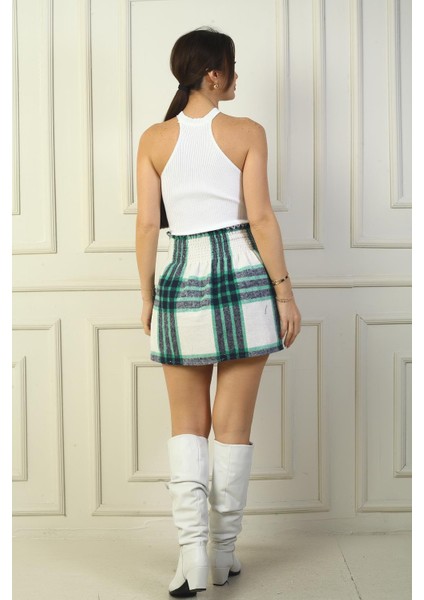 Kadın Beli Lastikli Ekose Kareli Mini Kaşe Etek fırsatları