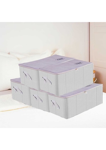 5'li Orta Boy Gri Çizgili Kazaklık Baza Altı Düzenleyici Hurç 52x28x21