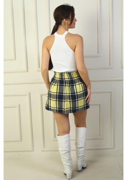 Kadın Beli Lastikli Ekose Kareli Mini Kaşe Etek fırsatları