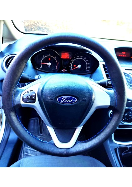 Dikişli Direksiyon Kılıfı Siyah Deri Mavi Dikişli Ford Currier Için fiyatları