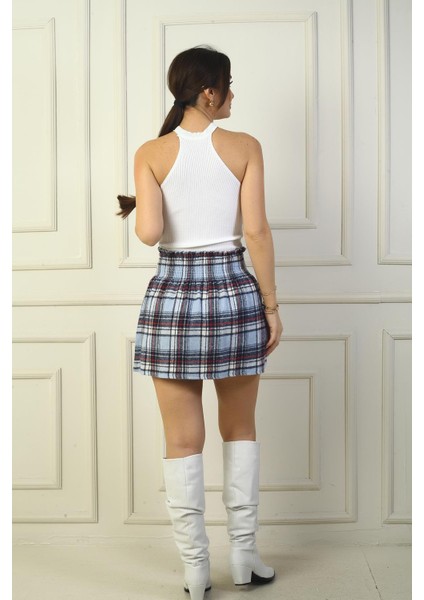 Kadın Beli Lastikli Ekose Mini Kareli Mini Kaşe Etek fırsatları