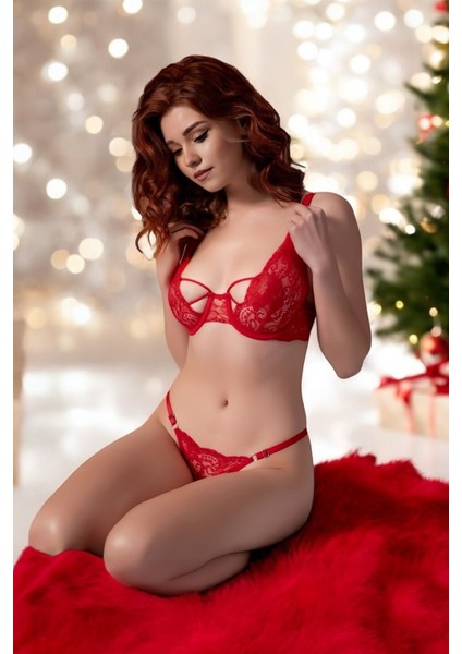 Kırmızı Ip Detaylı Dantelli Bralet Takım (Sütyen & Tanga) fiyatları
