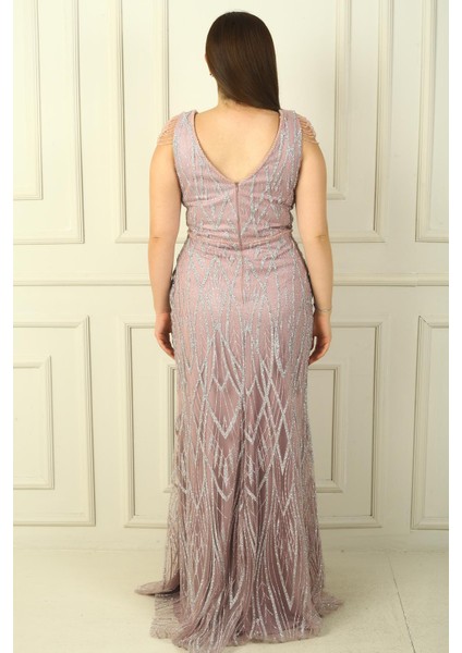 Kadın Omzu Püsküllü Astarlı Boncuk ve Taşlı Büyük Beden Uzun Elbise fırsatları