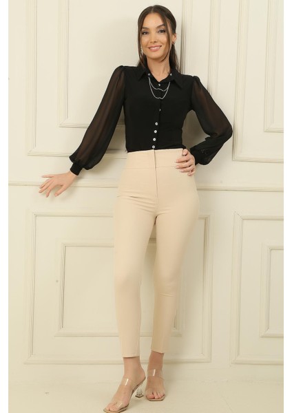 Yüksek Bel Dar Paça En Boy Likra Pantolon