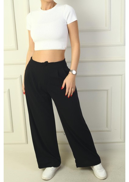 Kadın Pileli Cepli Palazzo Pantolon