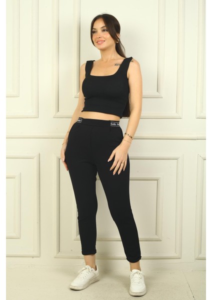 Kadın Beli Yazılı Lastikli Cepli Pileli Scuba Crep Pantolon fırsatları