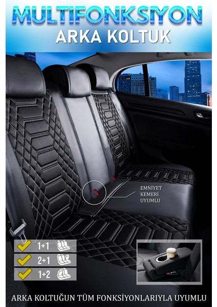 Fiat Egea Cross Uyumlu Yarı Deri Oto Koltuk Kılıfı Tam 5li Set Mars Siyah-Beyaz Renk