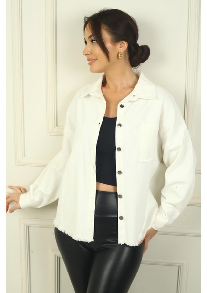 Kadın Arkası Etnik Şeritli Püsküllü Önü Metal Düğmeli Tek Cepli Gömlek fiyatları