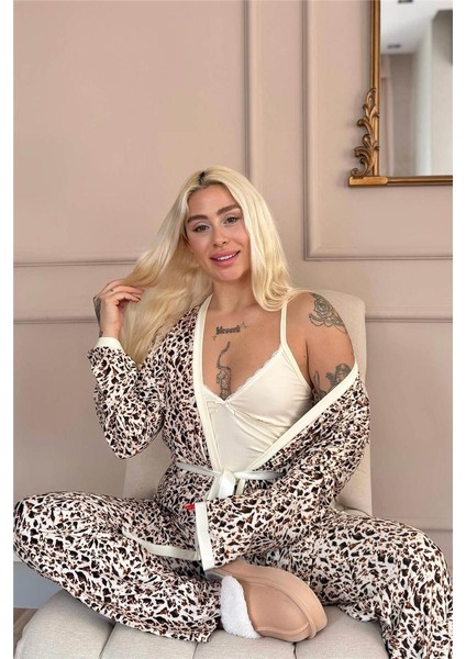Krem Wild Elegance Exclusive Örme Sabahlıklı Kadın Pijama Takım fiyatları