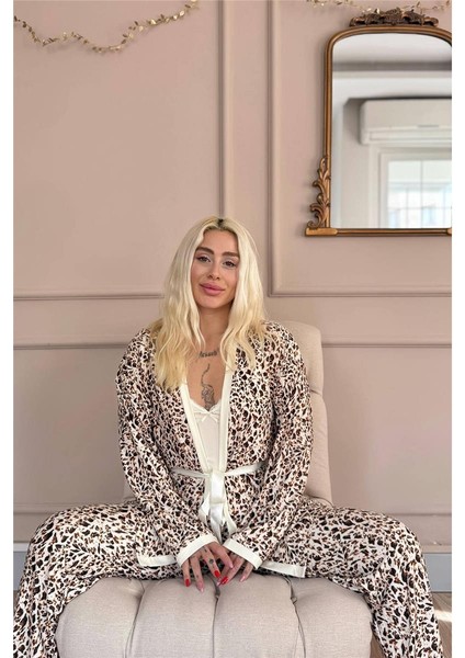 Krem Wild Elegance Exclusive Örme Sabahlıklı Kadın Pijama Takım modelleri