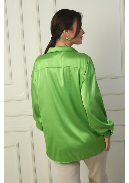 Kadın Düşük Kollu Oversize Saten Gömlek fırsatları
