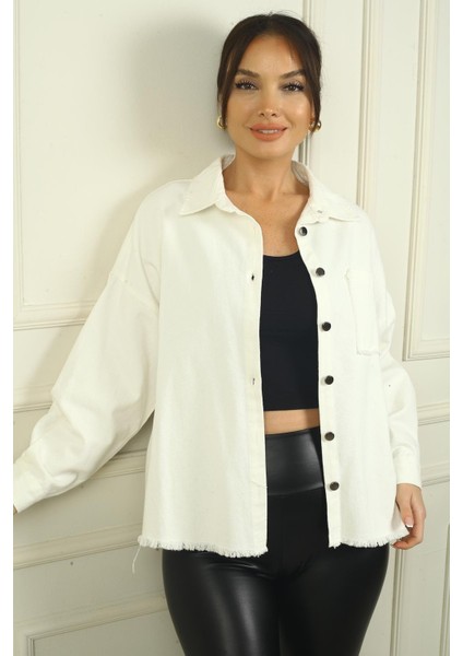 Kadın Arkası Etnik Şeritli Püsküllü Önü Metal Düğmeli Tek Cepli Gömlek fırsatları