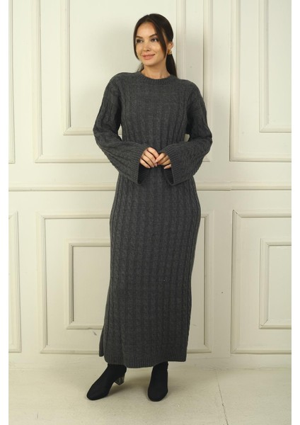 Kadın Saç Örgülü Rahat Kalıp Akrilik Uzun Elbise modelleri