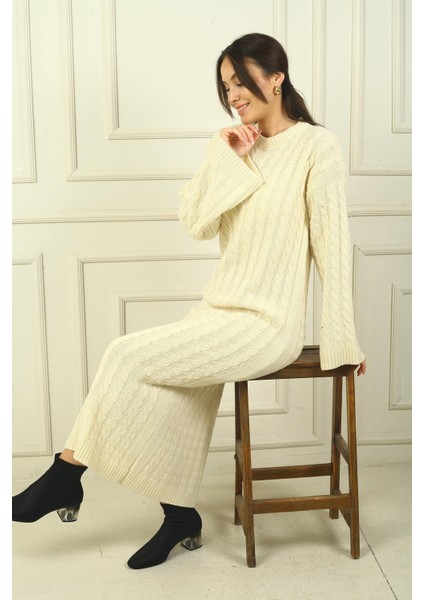 Kadın Saç Örgülü Rahat Kalıp Akrilik Uzun Elbise modelleri