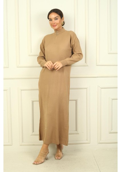 Yuvarlak Yaka Yakası Fermuarlı Uzun Kol Triko Elbise fiyatları