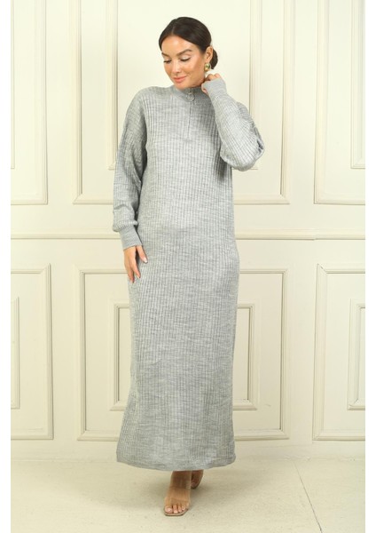 Yuvarlak Yaka Yakası Fermuarlı Uzun Kol Triko Elbise fiyatları