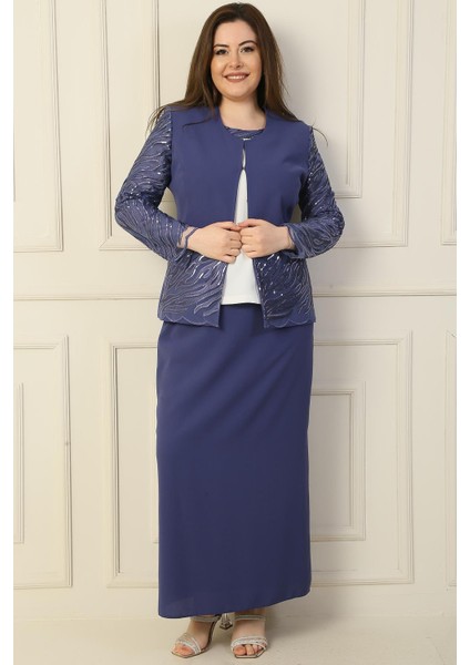 Içi Yarım Ay Kol Bluz Pul Nakışişlemeboncuk Detaylı Ceket Etek Astarlı Büyük Beden 3'lü Takım modelleri