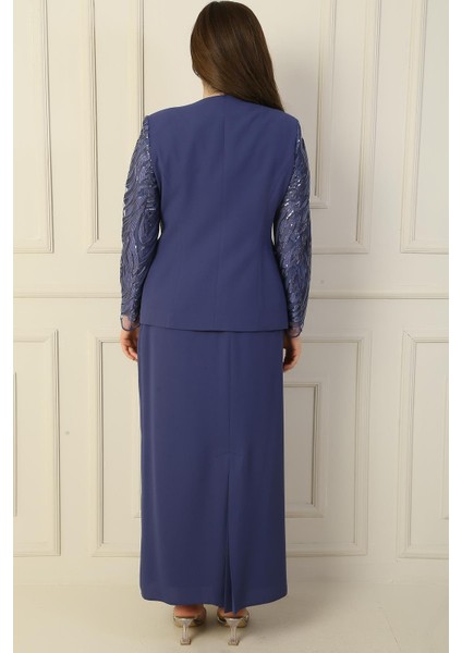 Içi Yarım Ay Kol Bluz Pul Nakışişlemeboncuk Detaylı Ceket Etek Astarlı Büyük Beden 3'lü Takım fırsatları