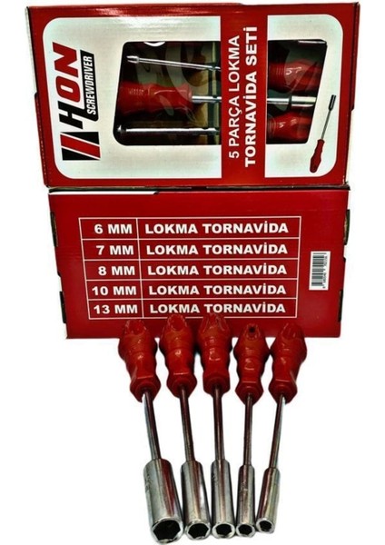 5 Adet Lokma Anahtar Tornavida 6/7/8/10/13/ mm Metal Altıgen