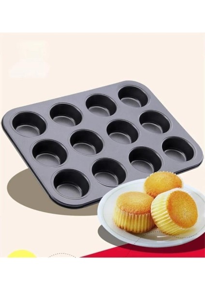 12 Gözlü Muffin Cupcake Kalıbı Yanmaz Yapışmaz Kek Pasta Kurabiye Brownie Fırın Tepsisi fiyatları