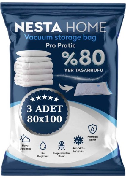 Vakumlu Hurç 3'lü Set, 80x100 cm, Gri, Saklama ve Düzenleme için Ideal